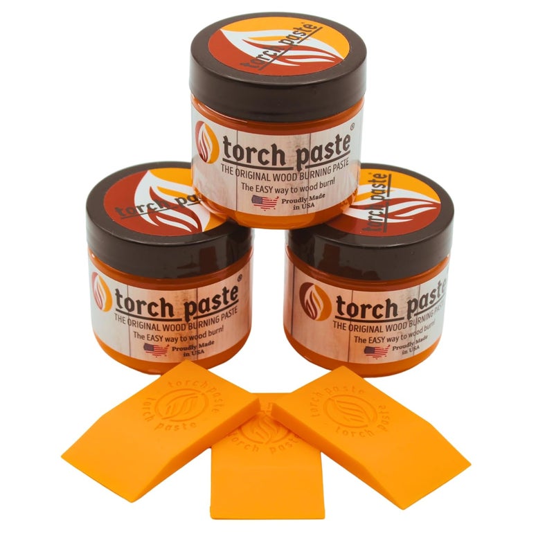Torch Paste - The Original Wood Burning Paste | Made in USA Heat Activated Non-Toxic Paste for Crafting | Accurately & Easily Burn Designs on Wood, Canvas, Denim & More - Pack of 3 Jars + 3 Squeegees - Image 1